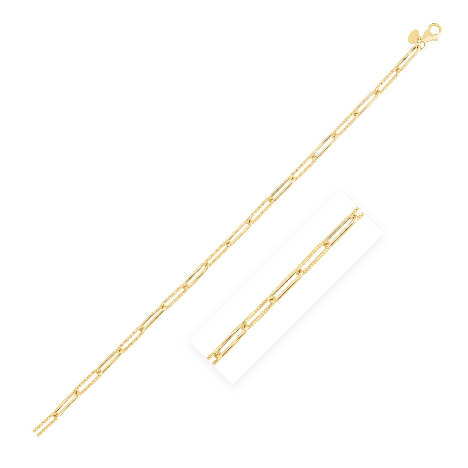 14k Yellow Gold High Polish Alternating Bead Paperclip Bracelet (3.50 mm) in a sleek high-contrast midnight luxury editorial